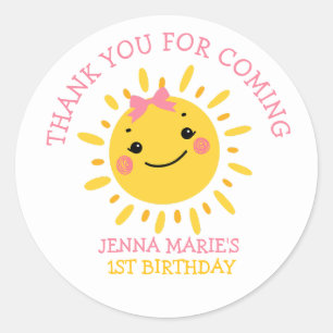 OUR LITTLE SUNSHINE IS TURNING ONE THANK YOU CLASSIC ROUND STICKER