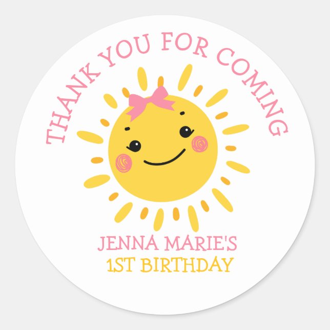 OUR LITTLE SUNSHINE IS TURNING ONE THANK YOU CLASSIC ROUND STICKER (Front)