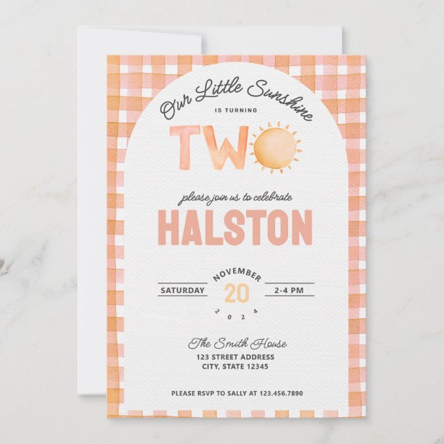 Our Little Sunshine is Two | Boho Birthday Invite (Front)