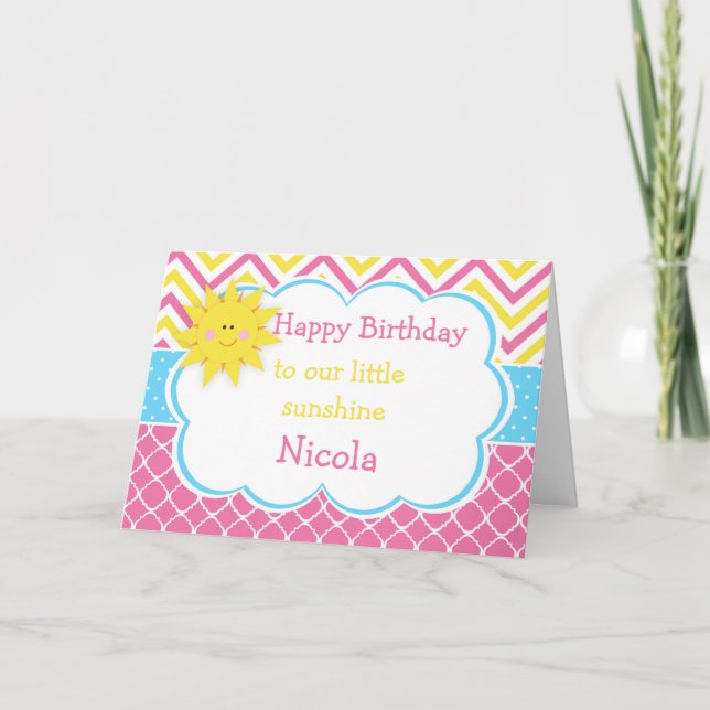 Our little Sunshine Pink and Yellow Birthday Card (Front)
