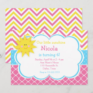 Our little Sunshine Pink and Yellow Birthday Party Invitation