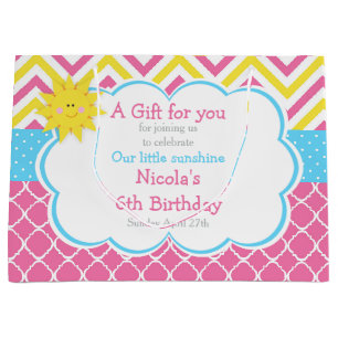 Our little Sunshine Pink and Yellow Birthday Party Large Gift Bag
