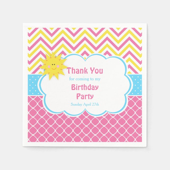 Our little Sunshine Pink and Yellow Birthday Party Napkin (Front)