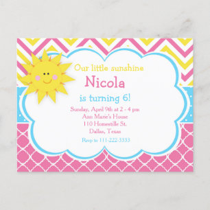Our little Sunshine Pink and Yellow Birthday Party Postcard