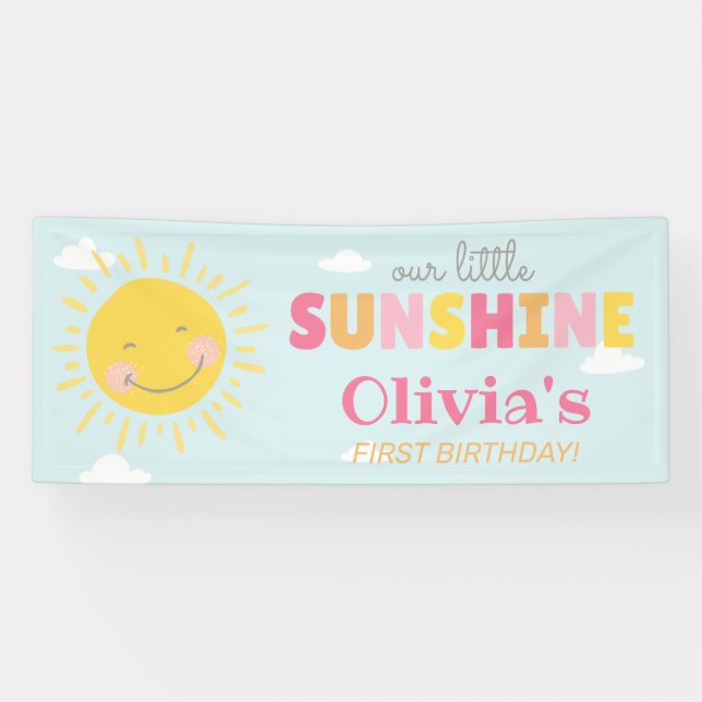 Our Little Sunshine Pink Birthday Party Any Age Banner (Horizontal)