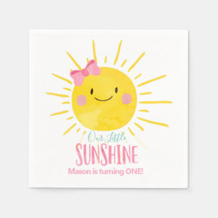 Our Little Sunshine Pink Girl Bow Summer Birthday Napkin
