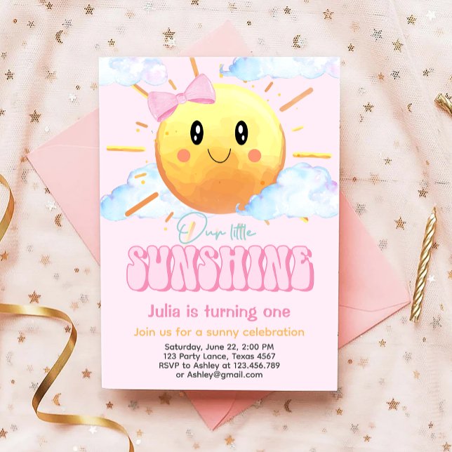 Our Little Sunshine Pink Girly Girl Birthday Party Invitation (Creator Uploaded)