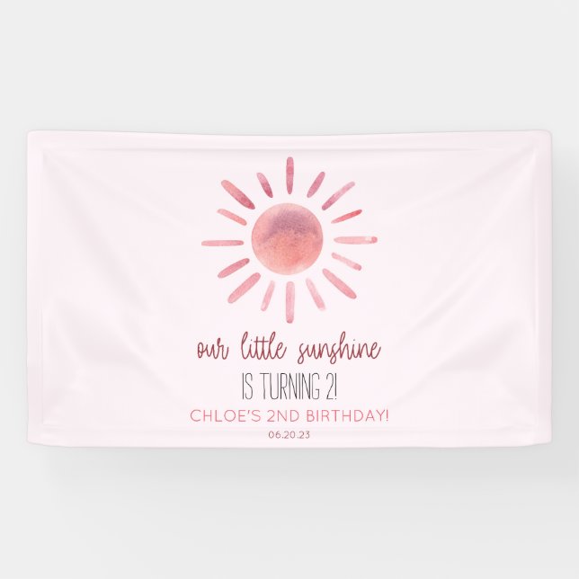 Our Little Sunshine Pink Sun Birthday Party Banner (Horizontal)