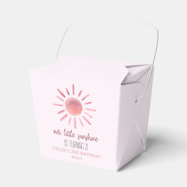 Our Little Sunshine Pink Sun Birthday Party Favour Box (Front Side)