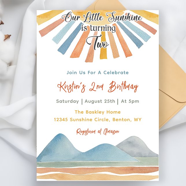 Our Little Sunshine Rainbow 2nd Birthday Party Invitation (Creator Uploaded)