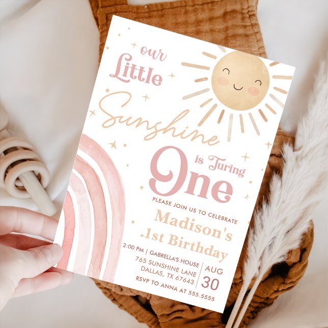 Our Little Sunshine Rainbow Girl 1st Birthday Invitation (Creator Uploaded)