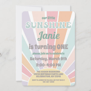 our little sunshine retro hippy girl birthday invitation