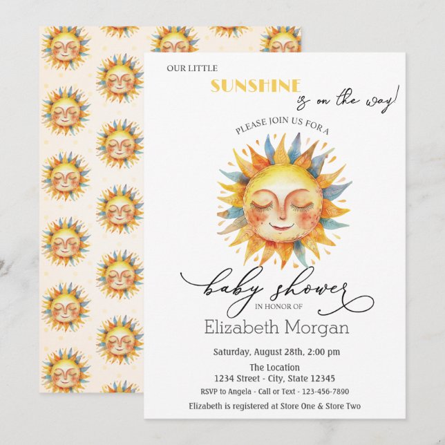 Our Little Sunshine,Sun Invitation (Front/Back)