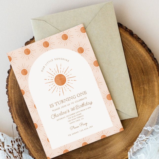 Our Little Sunshine Sun Retro Minimal 1st Birthday Invitation (Creator Uploaded)