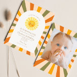 Our Little Sunshine Sun Retro Minimal 1st Birthday Invitation<br><div class="desc">Photo Our Little Sunshine Turning One Sun 1st Birthday</div>