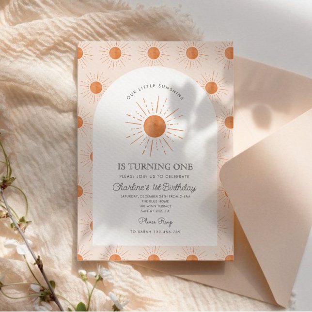 Our Little Sunshine Sun Retro Minimal 1st Birthday Invitation (Creator Uploaded)