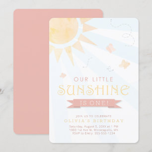 Our Little Sunshine Watercolor Butterfly Birthday Invitation