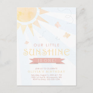 Our Little Sunshine Watercolor Butterfly Birthday Postcard