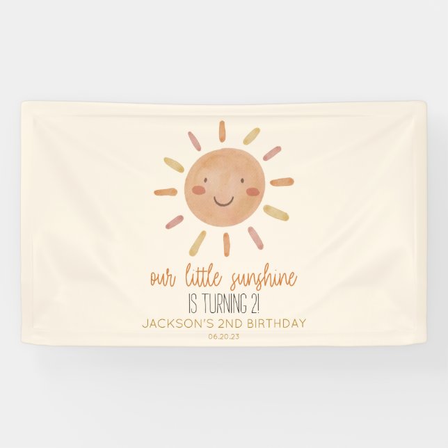 Our Little Sunshine Yellow Sun Birthday Party Banner (Horizontal)