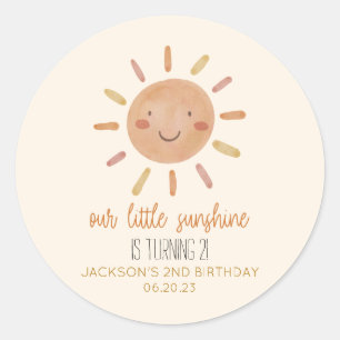 Our Little Sunshine Yellow Sun Birthday Party Classic Round Sticker