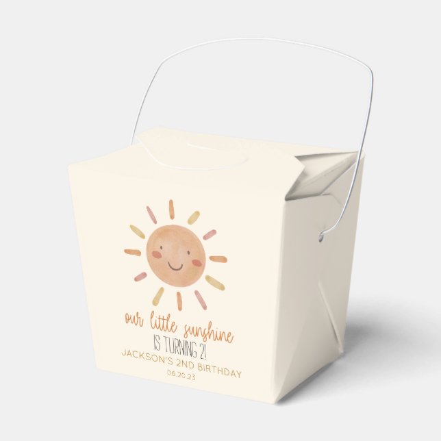 Our Little Sunshine Yellow Sun Birthday Party Favour Box (Front Side)