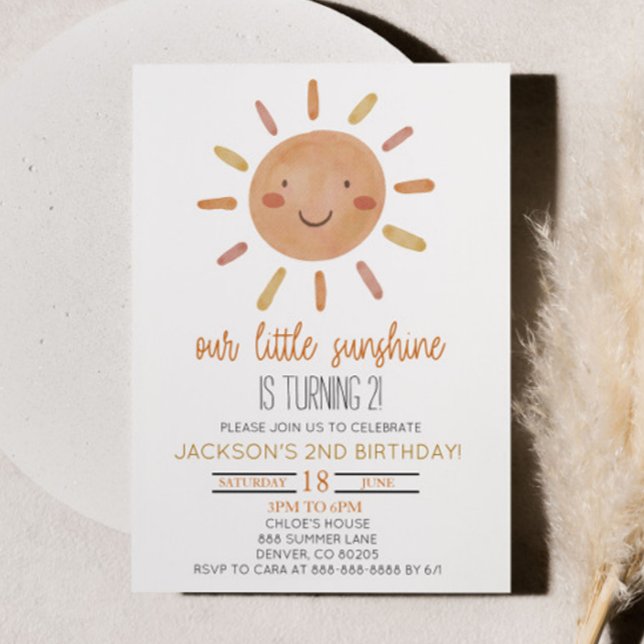 Our Little Sunshine Yellow Sun Birthday Party Invitation (Creator Uploaded)