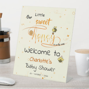 Our Little Sweet Honey Is On The Way Baby Shower Pedestal Sign