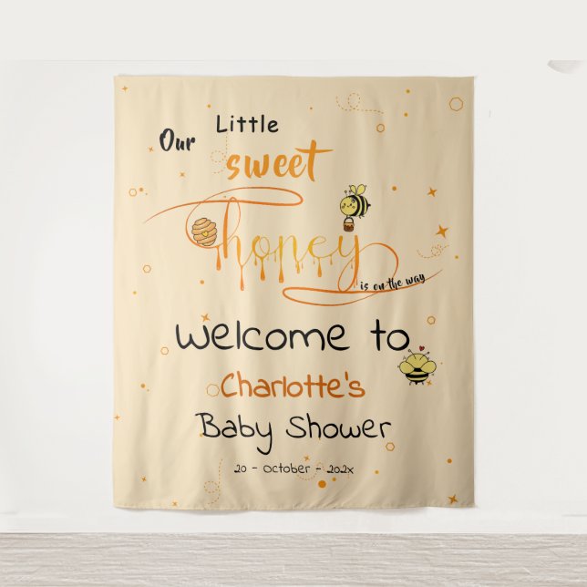 Our Little Sweet Honey Is On The Way Baby Shower Tapestry (Front)