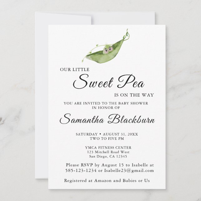 Our Little Sweet Pea On The Way Baby Shower Invite (Front)