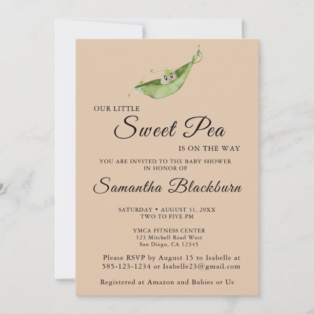Our Little Sweet Pea On The Way Baby Shower Invite (Front)