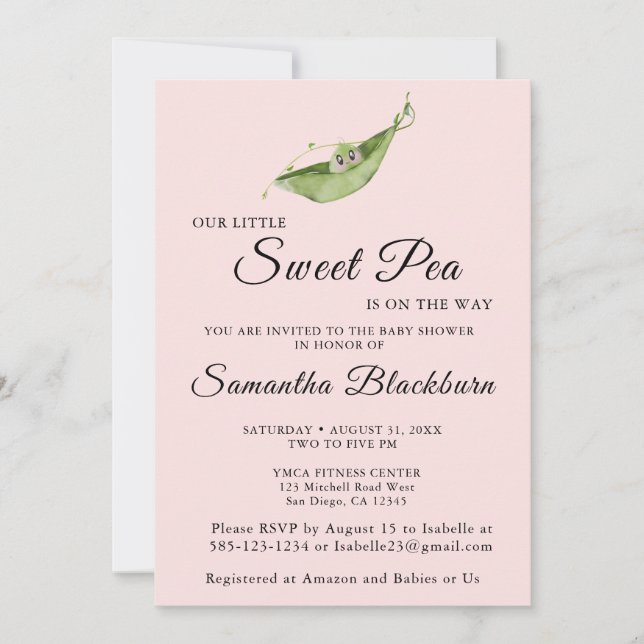 Our Little Sweet Pea On The Way Baby Shower Invite (Front)
