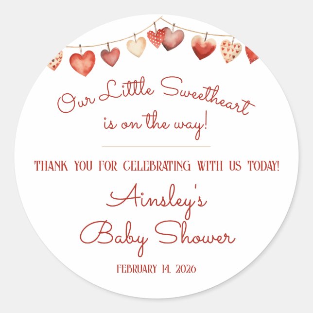 Our Little Sweetheart Baby Shower Favour Classic Round Sticker (Front)