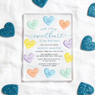 Our Little Sweetheart Candy Hearts Baby Shower Acrylic Invitations