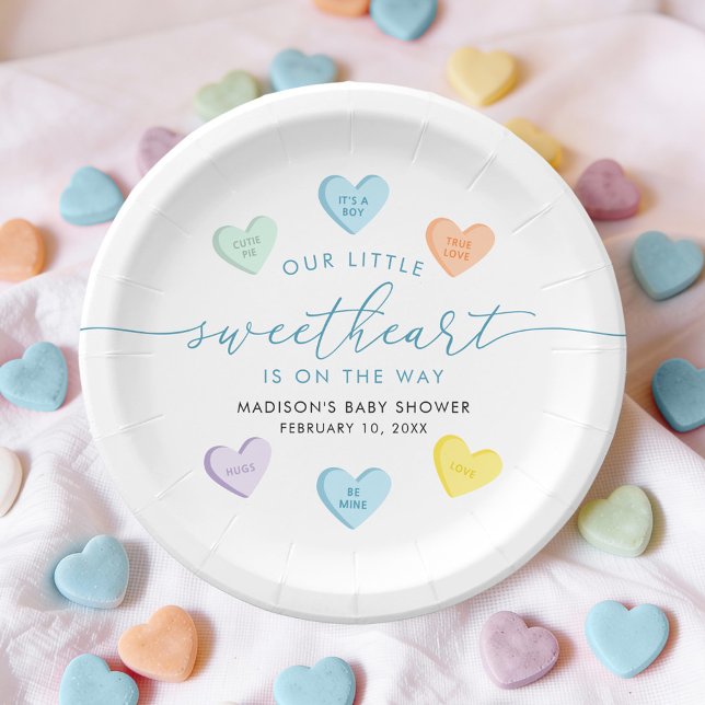Our Little Sweetheart Candy Hearts Baby Shower Paper Plate (Creator Uploaded)