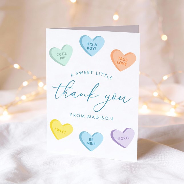 Our Little Sweetheart Candy Hearts Baby Shower Thank You Card (Creator Uploaded)