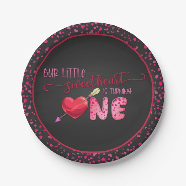 Our Little Sweetheart First Birthday Plate - Blk (Front)