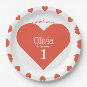 Our Little Sweetheart First Birthday Red Heart Paper Plate