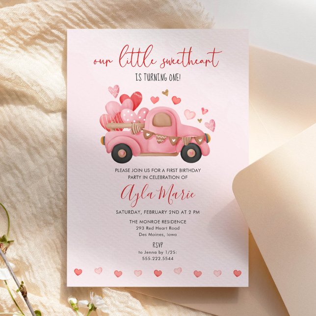 Our Little Sweetheart Heart Truck Birthday Invitation (Creator Uploaded)