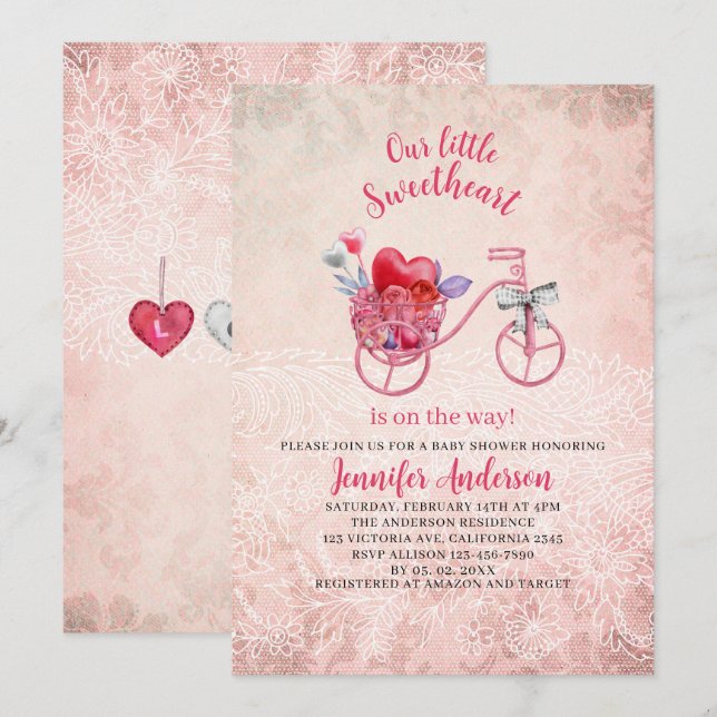 Our little sweetheart is on the way baby shower in invitation (Front/Back)