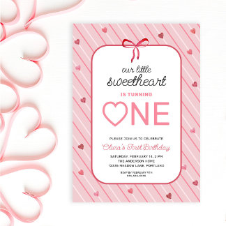 Our Little Sweetheart Is One Hearts Bows Birthday Invitation
