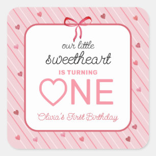 Our Little Sweetheart Is One Hearts Bows Birthday Square Sticker