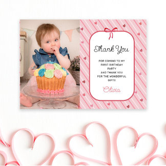 Our Little Sweetheart Is One Photo Birthday Thank You Card