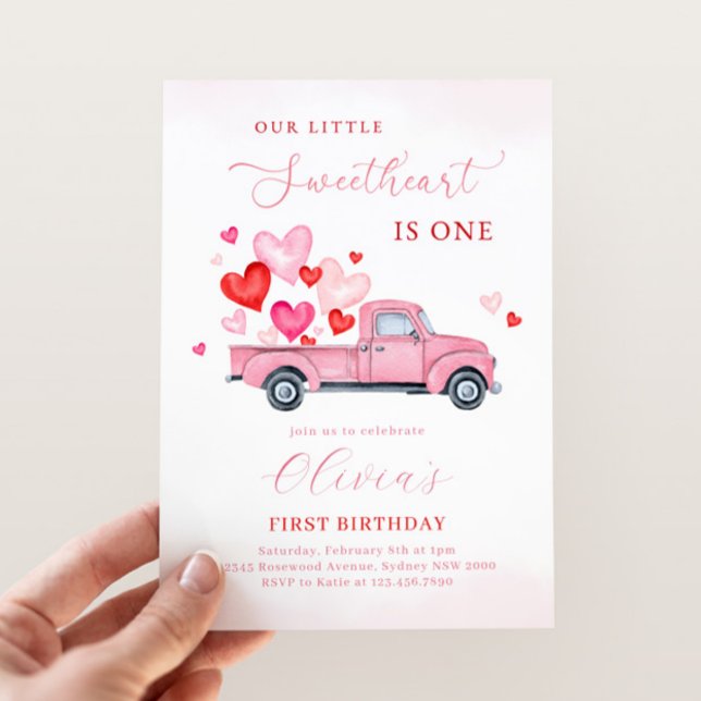 Our Little Sweetheart Is One Valentines Birthday Invitation (Creator Uploaded)
