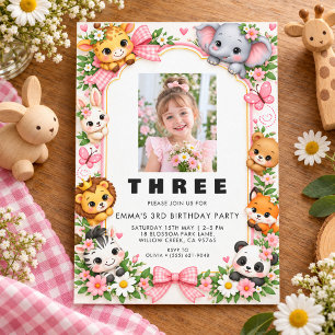 Our Little Sweetheart Is Three Photo Birthday Invitation