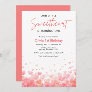 Our Little Sweetheart is Turning One 1st Birthday  Invitation