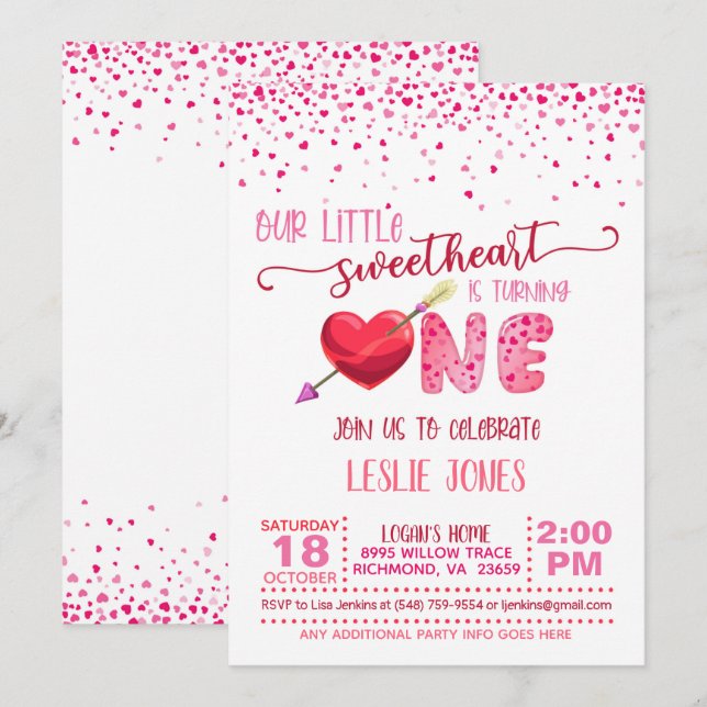 Our Little Sweetheart is Turning ONE - WH Invitation (Front/Back)