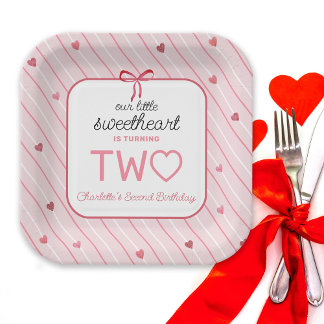 Our Little Sweetheart Is Two Hearts Birthday Paper Plate