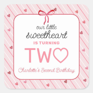 Our Little Sweetheart Is Two Hearts Birthday Square Sticker