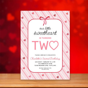 Our Little Sweetheart Is Two Hearts Bows Birthday Invitation