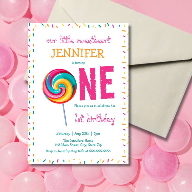 Our Little Sweetheart Lollipop 1st Birthday Invitation (Creator Uploaded)